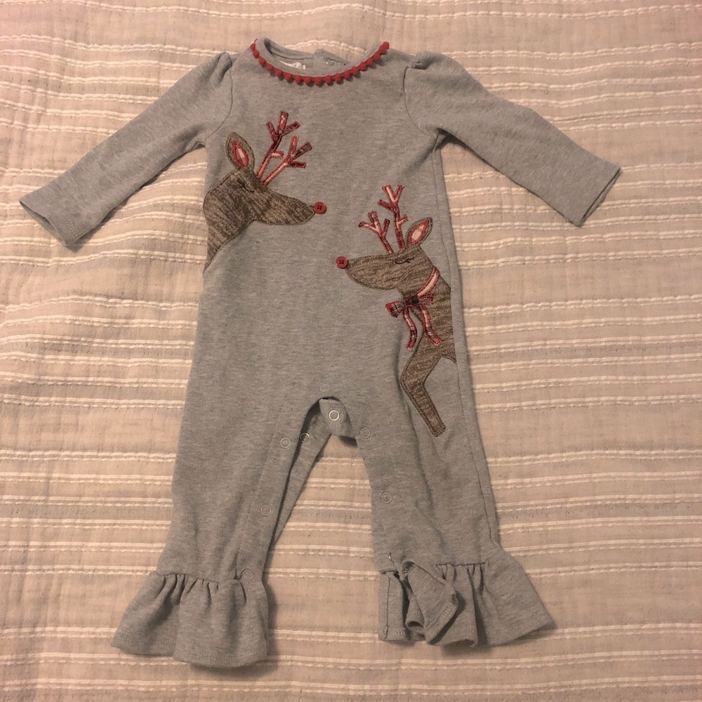 Christmas baby one-piece, 6-9 month, gray reindeer